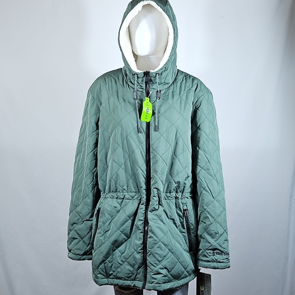 NWT Free Country Swith It Up Cloud Lite Reversible Quilted Coat In Bayleaf Green - Picture 2 of 16